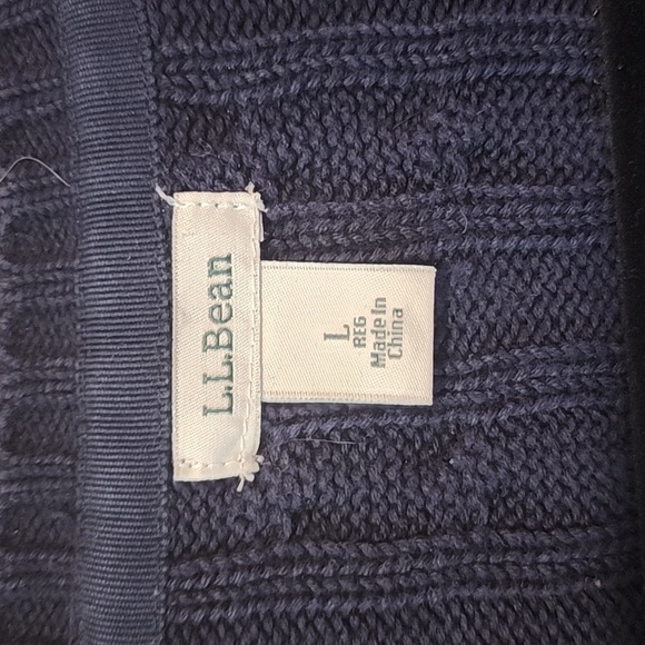 L.L. Bean Navy Blue Cable Knit Large Cozy Classic Cotton - Picture 5 of 6